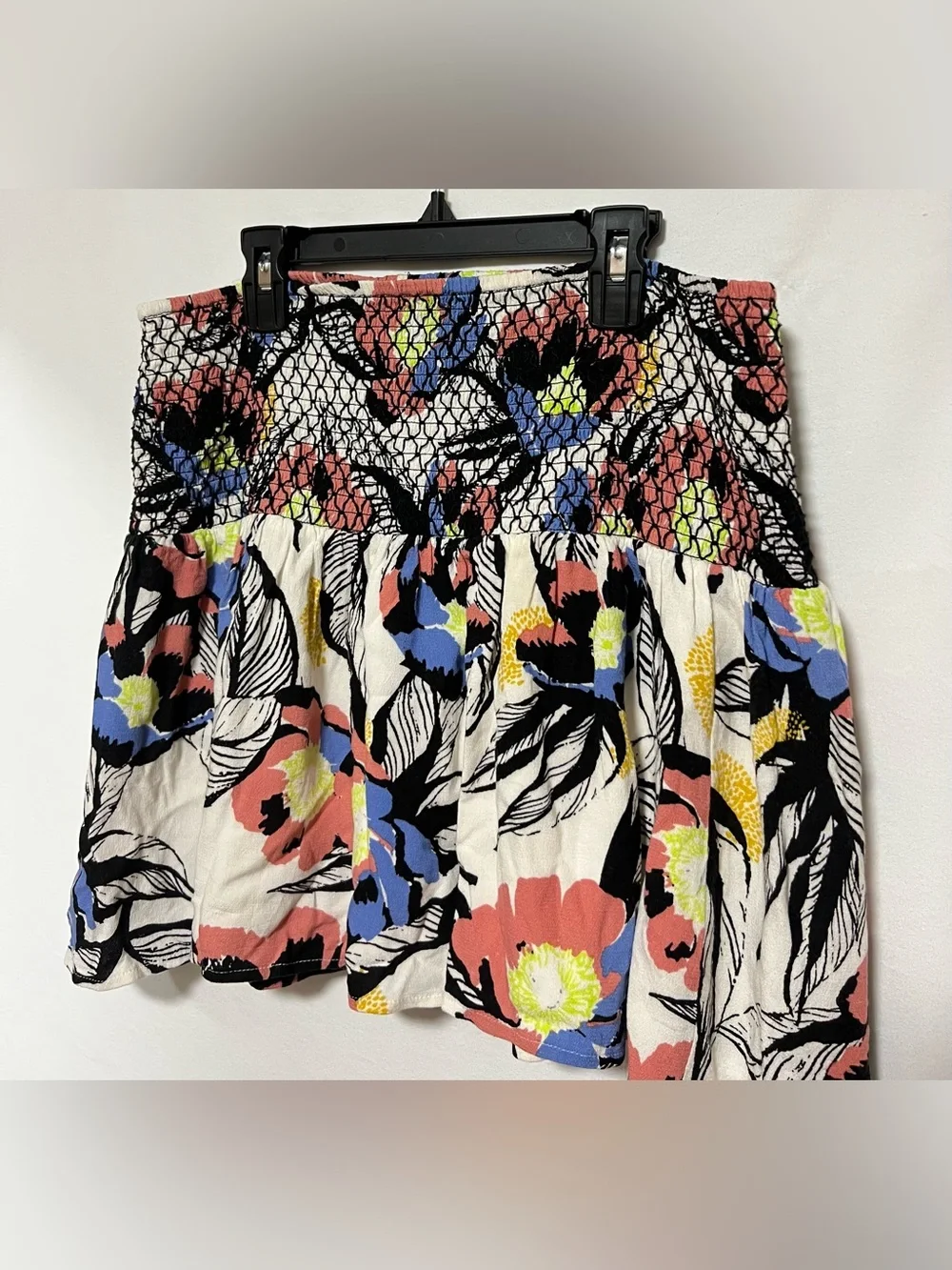 Free People LA Nights Smocked Floral Mini Skirt Summer Boho Vacation Stretchy